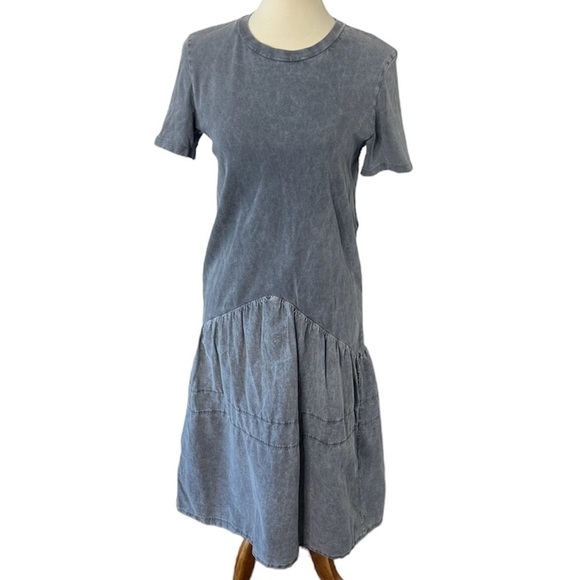 ZARA Acid Wash Drop Waist T-Shirt Midi Dress Gray Size Medium - Picture 2 of 12